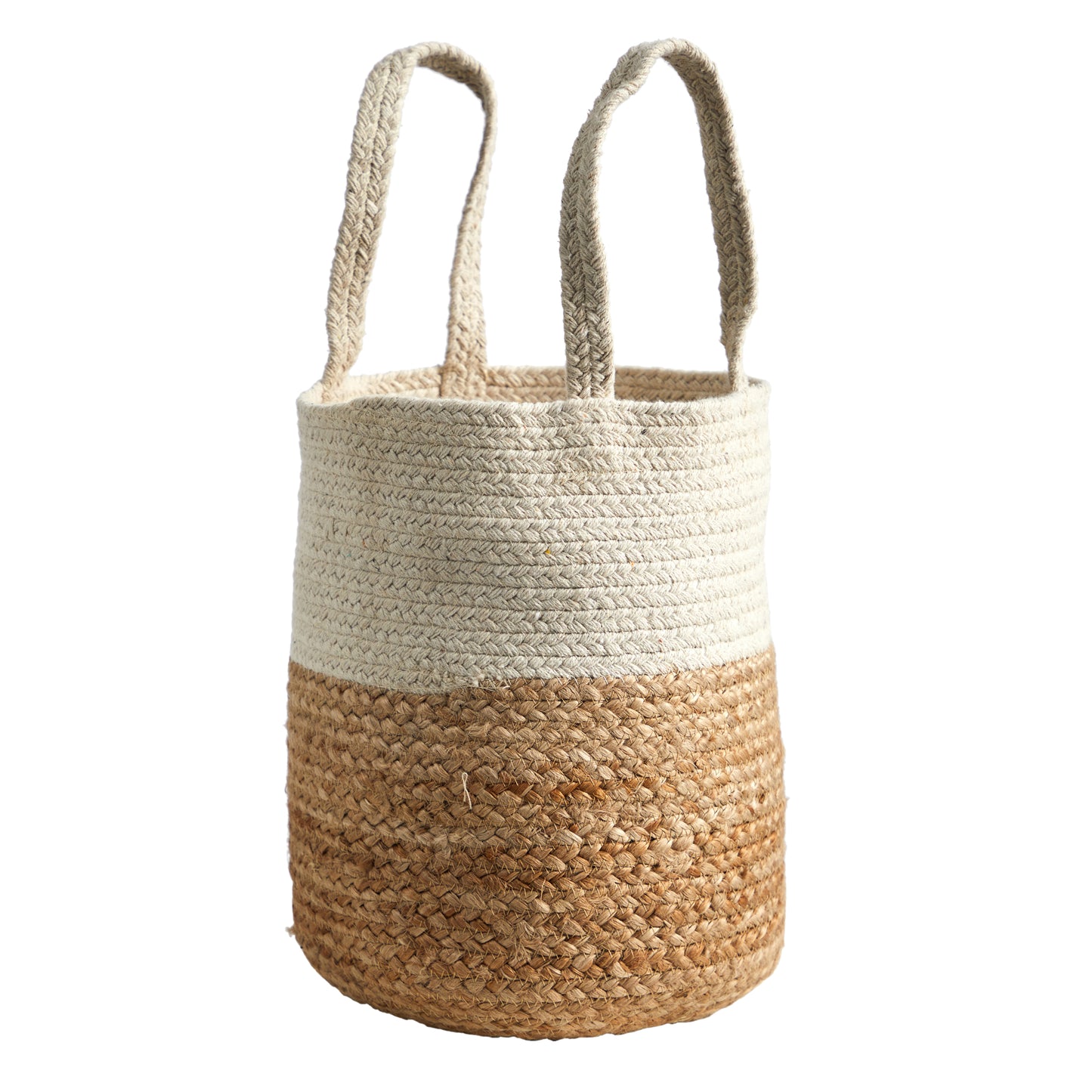 12.5" Handmade Natural Jute and Cotton Basket
