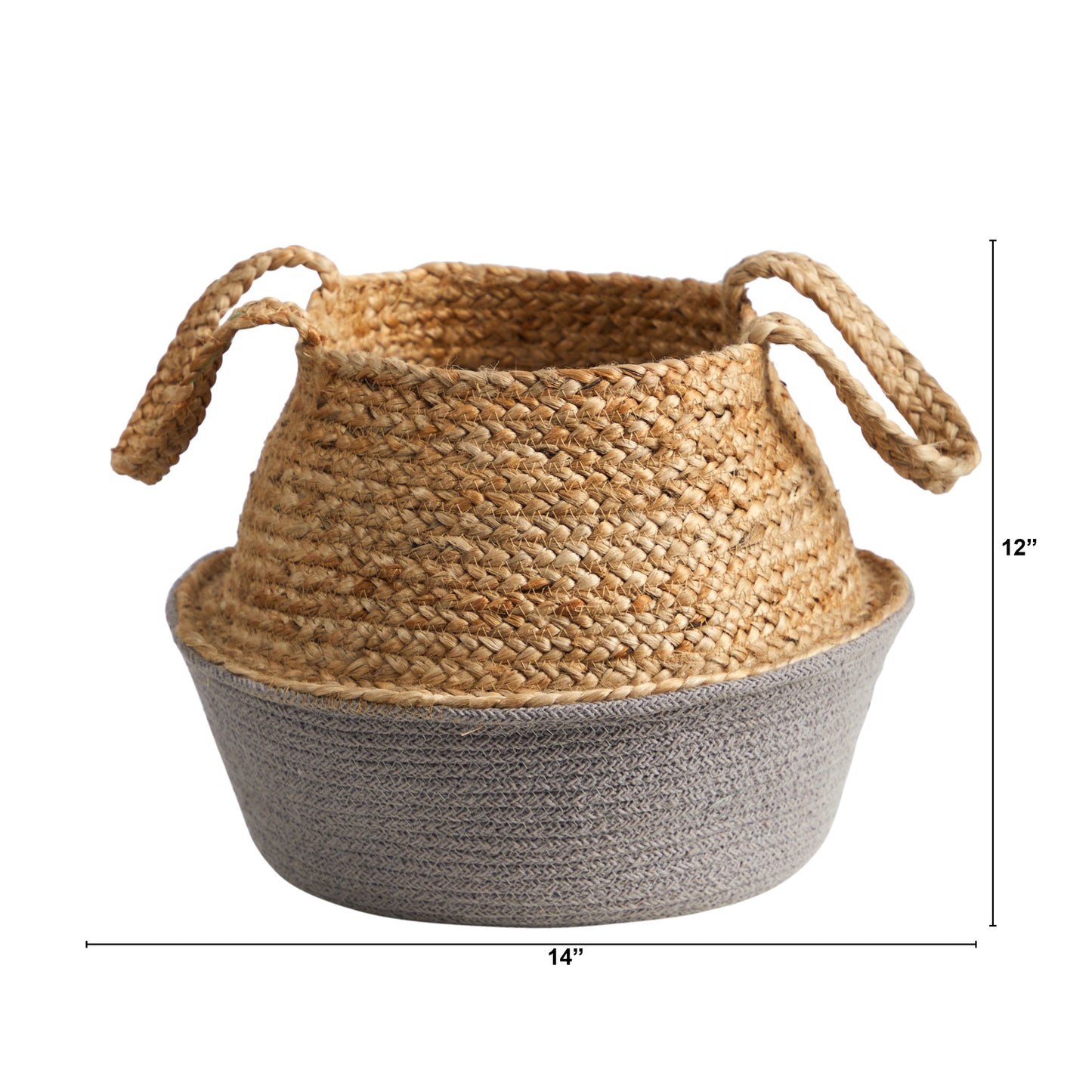 14" Boho Chic Handmade Cotton & Jute Gray Woven Basket