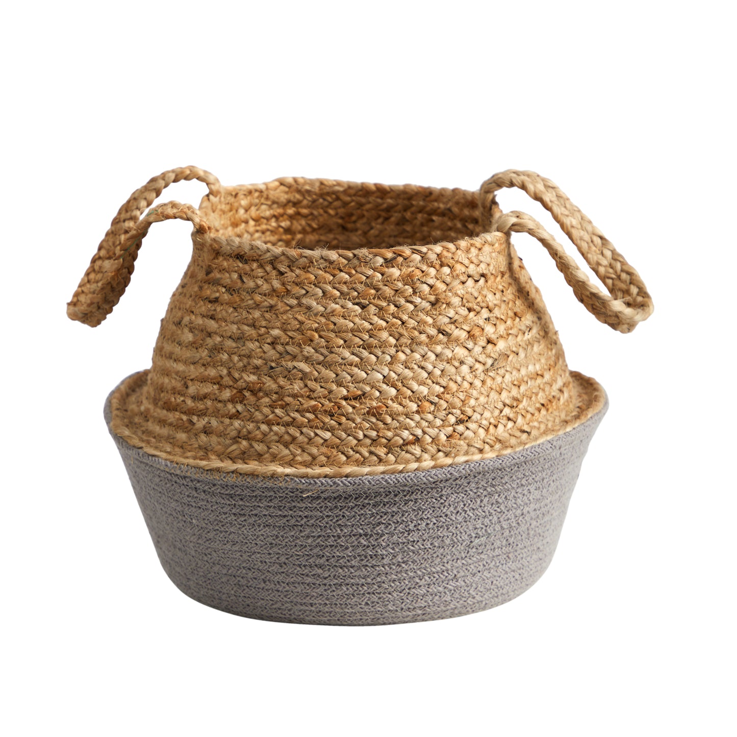 14" Boho Chic Handmade Cotton & Jute Gray Woven Basket