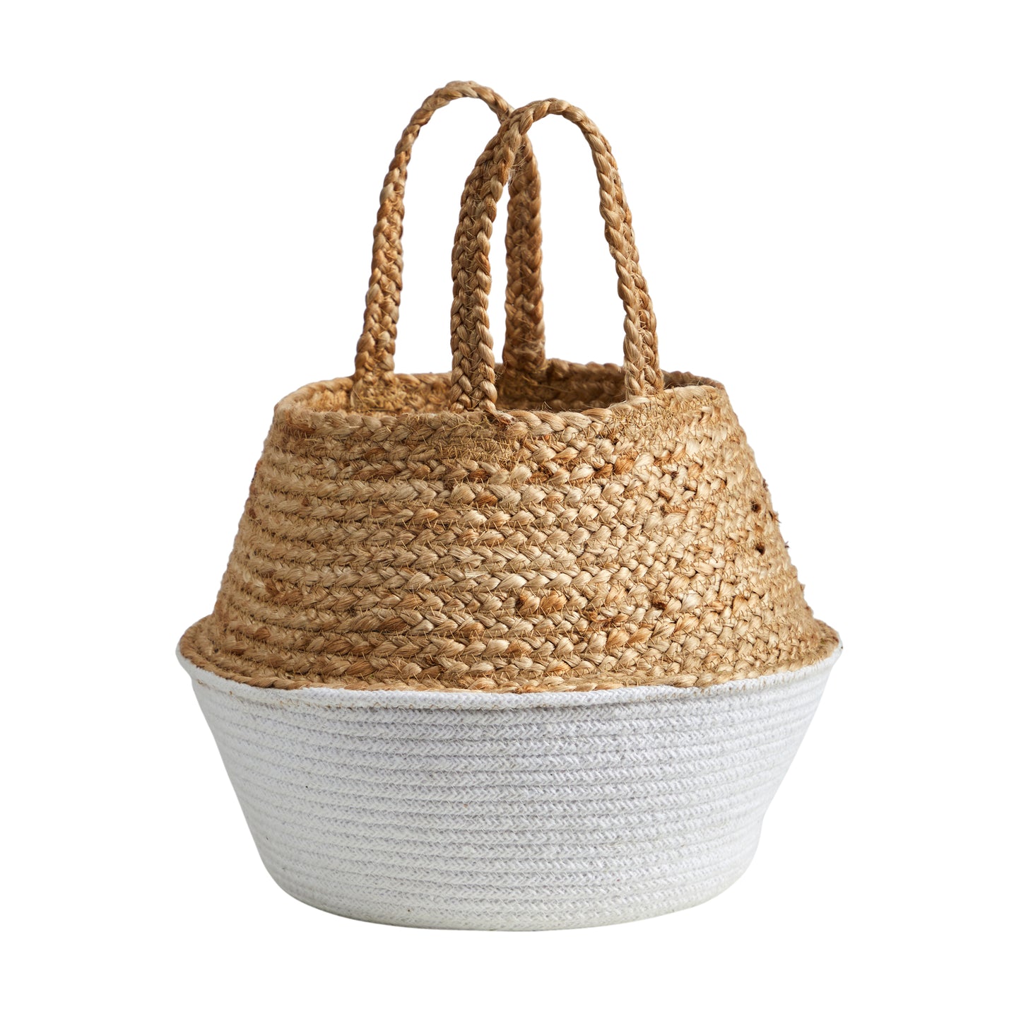 14" Boho Chic Handmade Cotton & Jute White Woven Basket