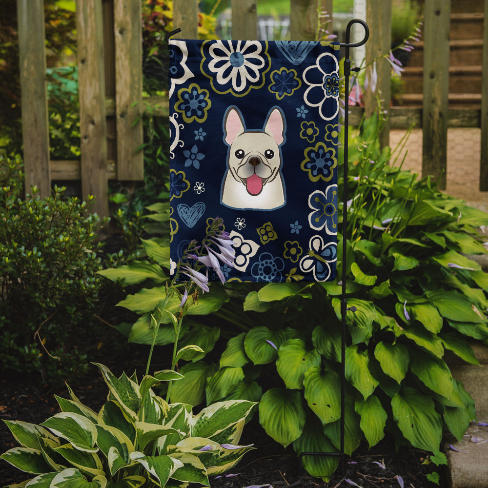 Blue Flowers French Bulldog Garden Flag - Outdoor Decorative Yard Flag