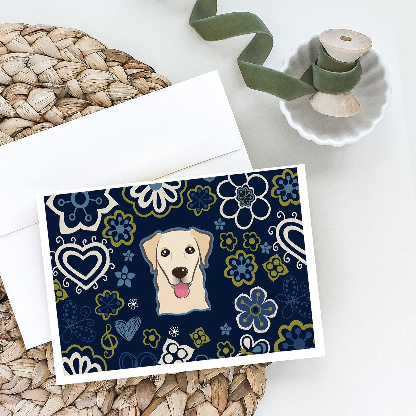 Blue Flowers Golden Retriever Greeting Cards - Blank Note Cards – 8-Pack of Artist-Designed Cards with Envelopes