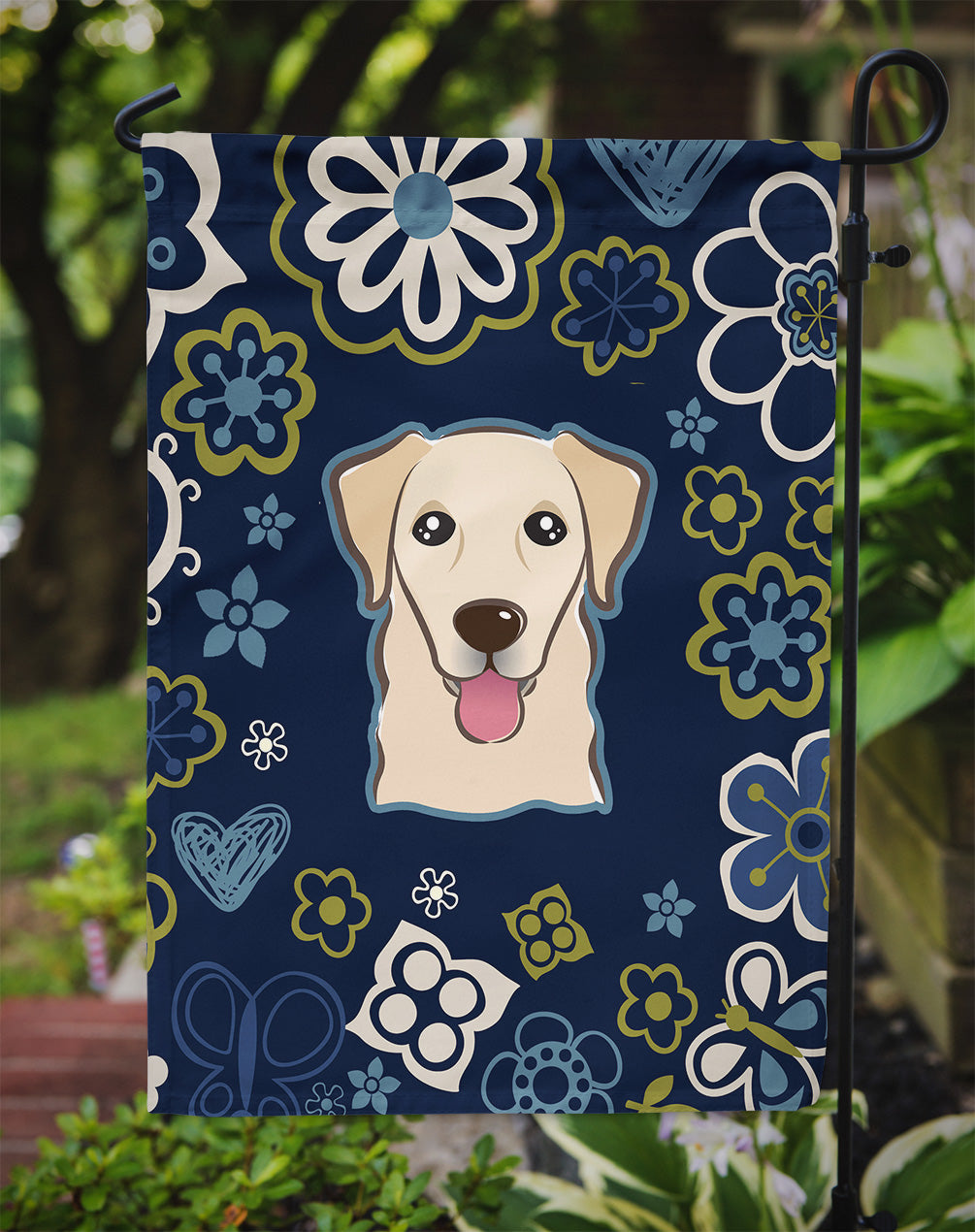 Blue Flowers Golden Retriever Garden Flag - Outdoor Decorative Yard Flag BB5103GF