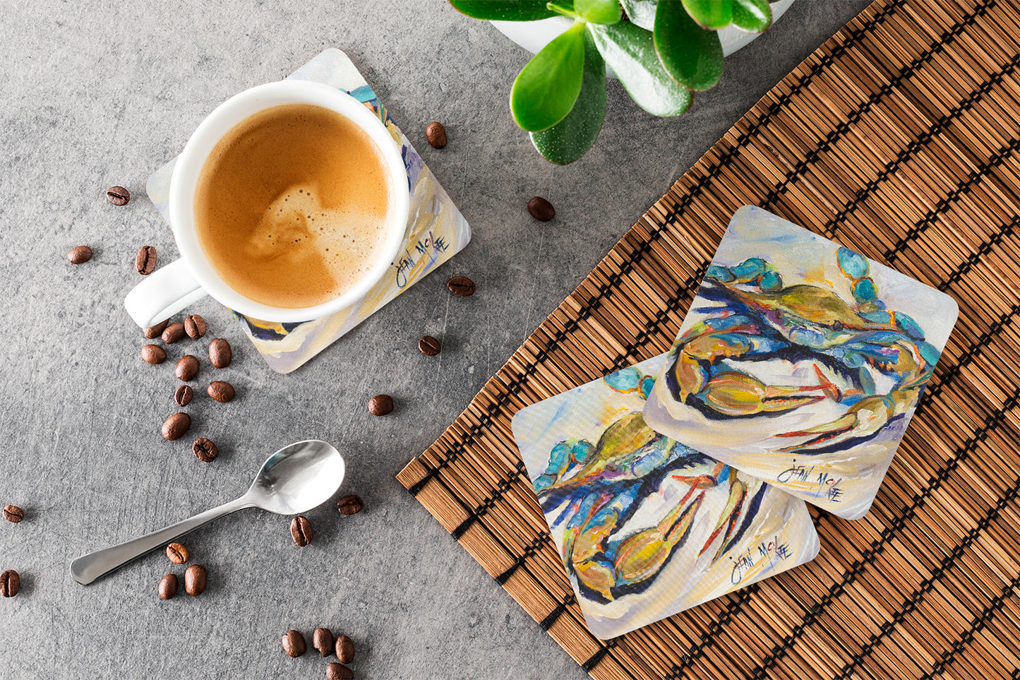 #20 Crab Coasters - Set of 4 Lightweight Foam, Absorbent Drink Coasters JMK1255FC