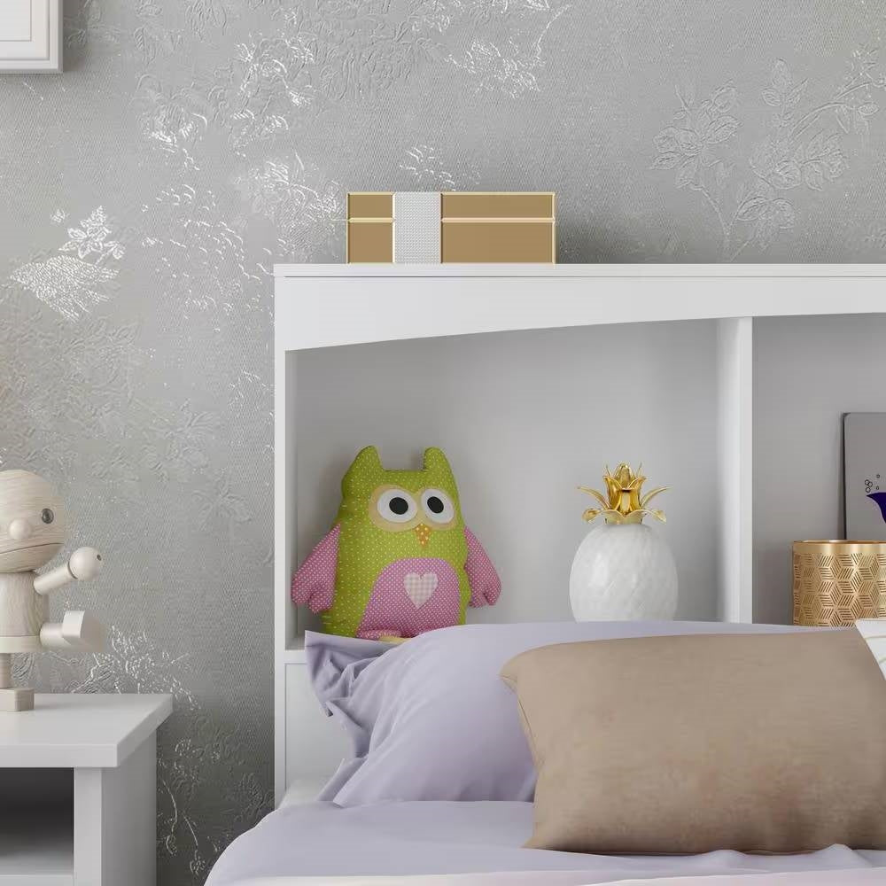 Full-Size Modern Farmhouse Bookcase Headboard in White Wood Finish - Functional & Stylish Bedroom Furniture