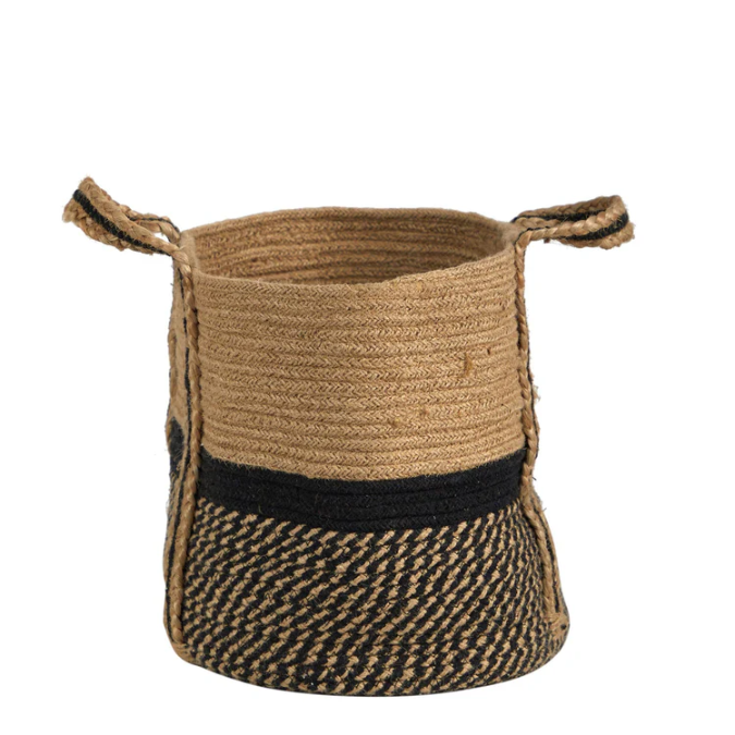 13" Handmade Natural Jute Basket with Handles