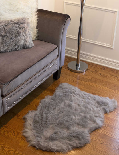 2' X 3' Gray Faux Sheepskin Animal Print Shag Sheepskin Area Rug