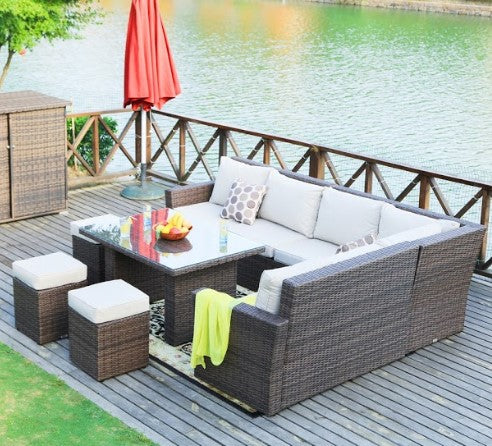 Brown 8 Piece Outdoor Sectional Set With Cushions