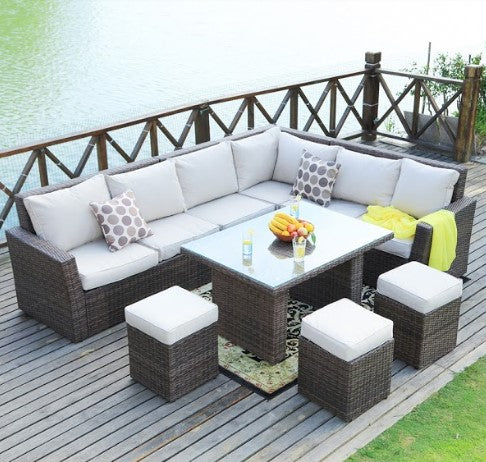 Brown 8 Piece Outdoor Sectional Set With Cushions