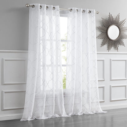 84” White Trellis Pattern Embroidered Window Curtain Panel