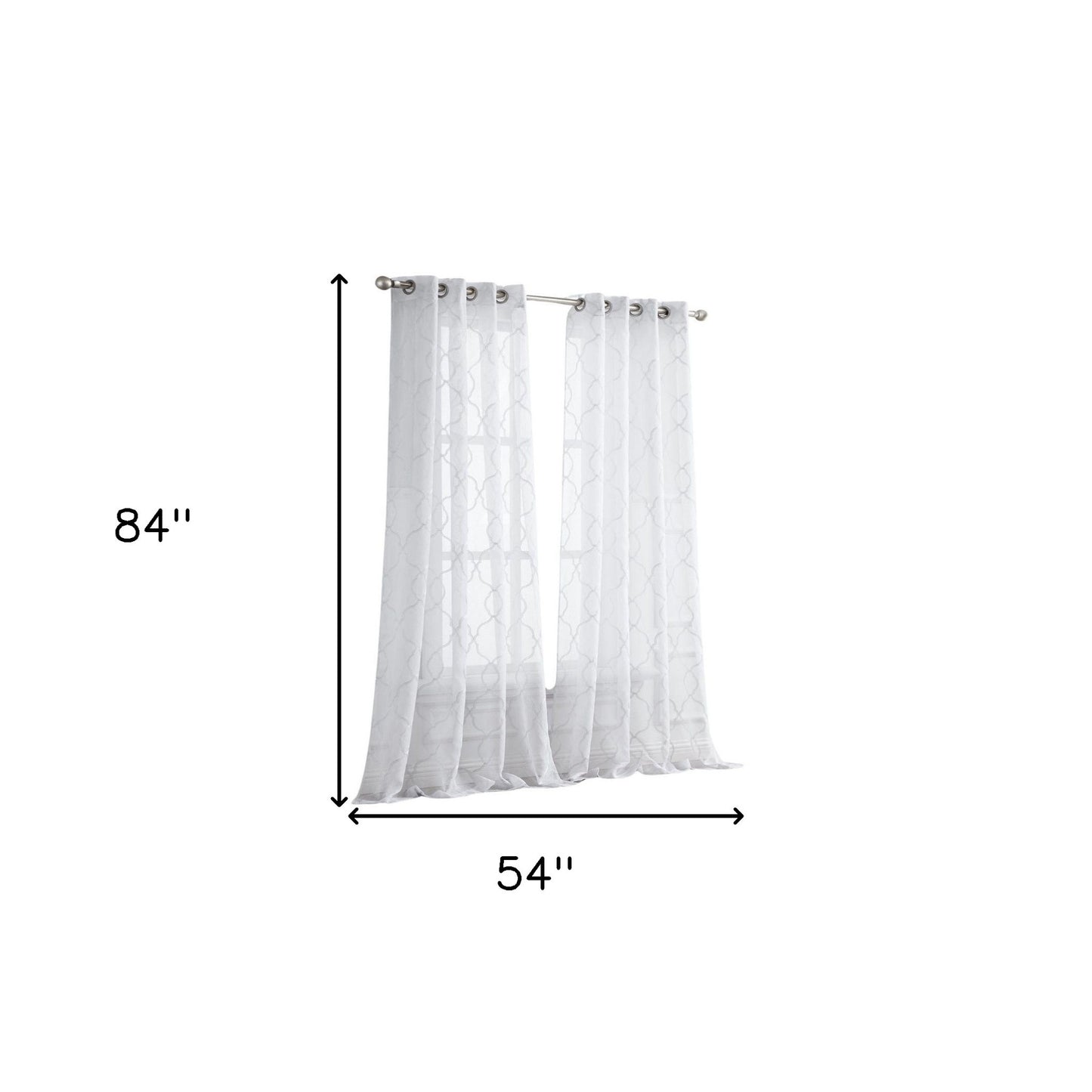 84” White Trellis Pattern Embroidered Window Curtain Panel