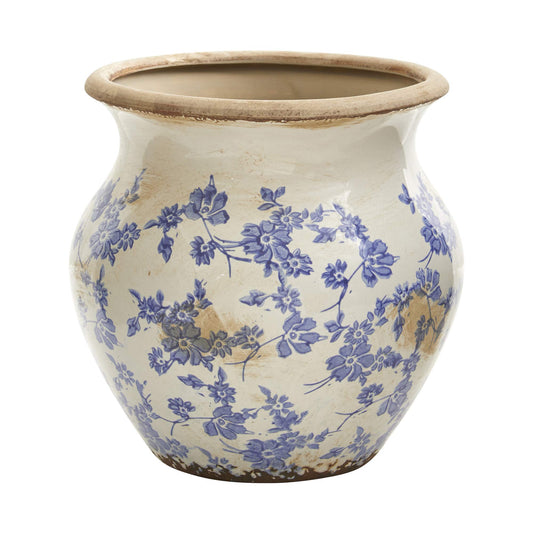 7" Tuscan Ceramic Blue Scroll Urn Vase