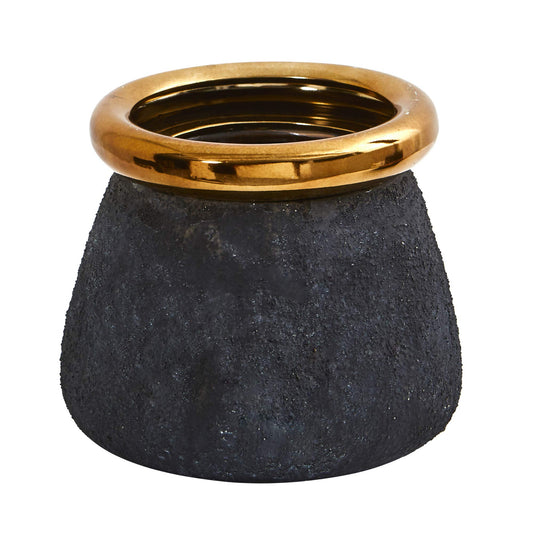 7" Stone Planter with Bronze Rim