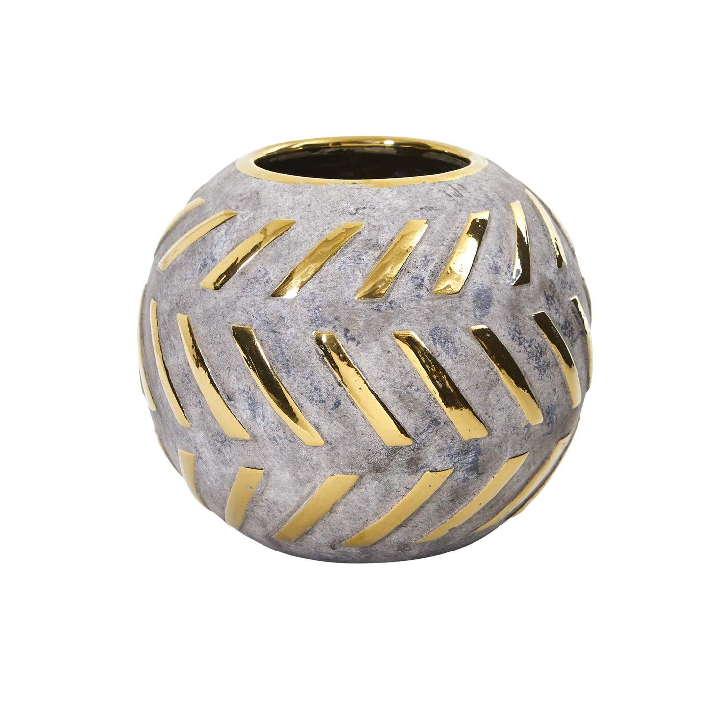 6" Regal Round Stone Vase with Gold Accents