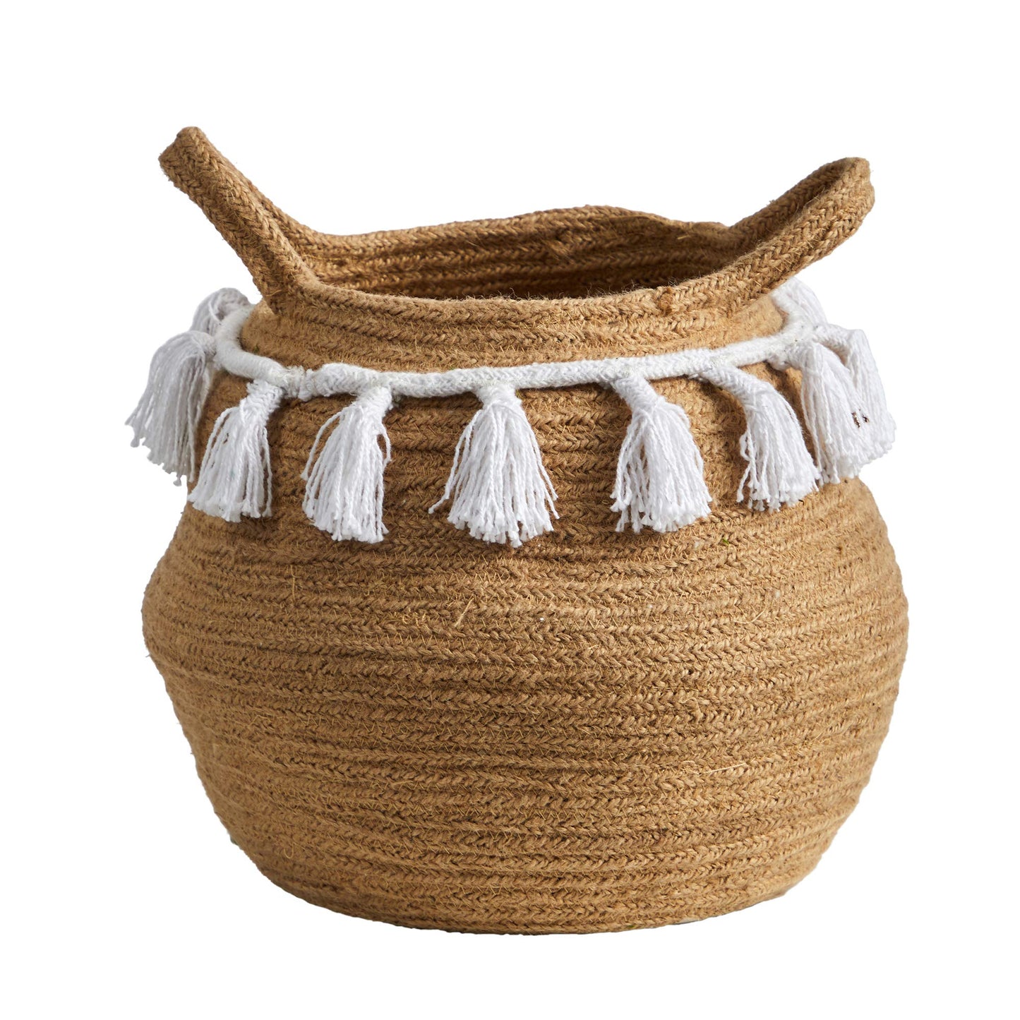 11" Boho Chic Handmade Cotton Woven Basket with Tassels