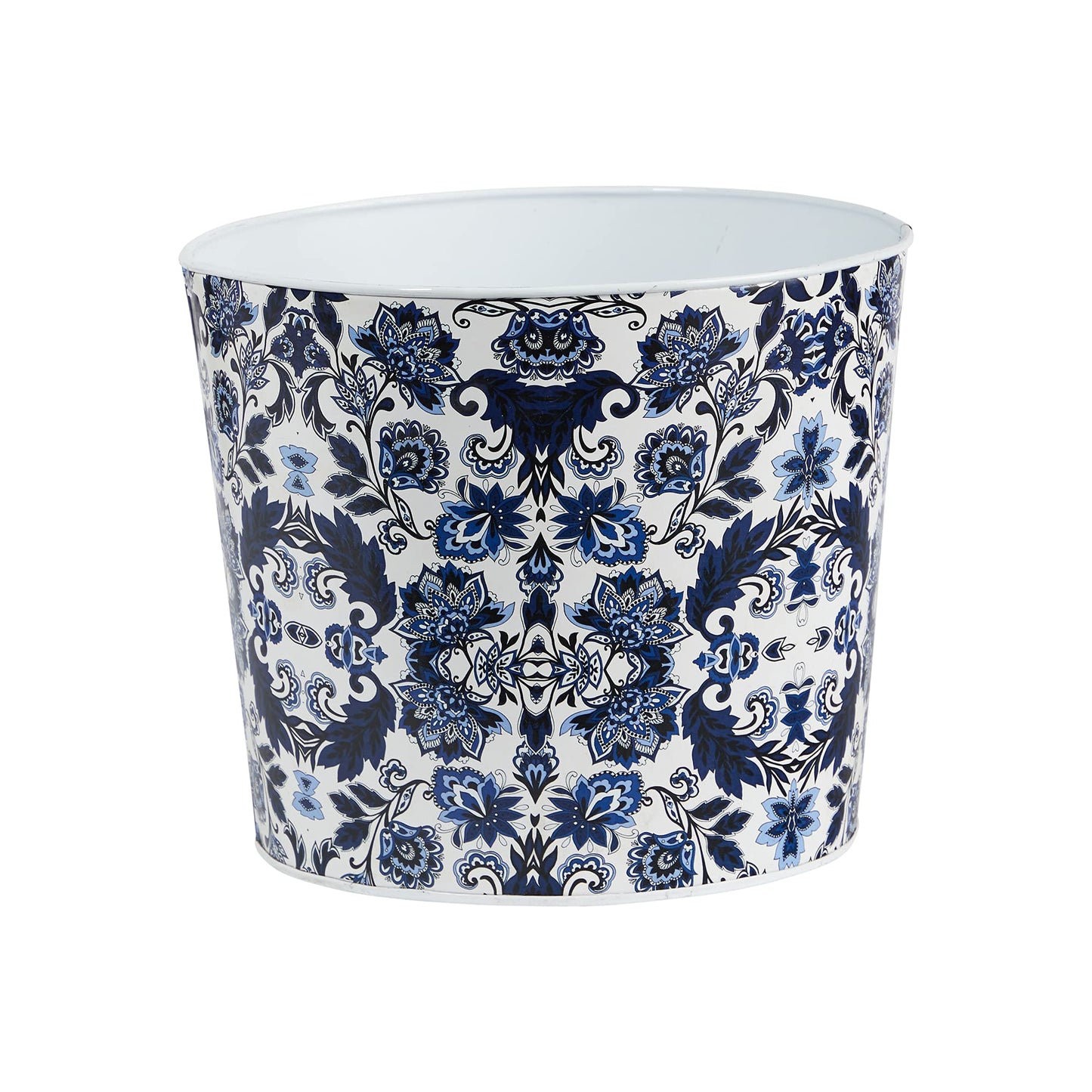 12" Oriental Blue and White Classic Round Metal Planter