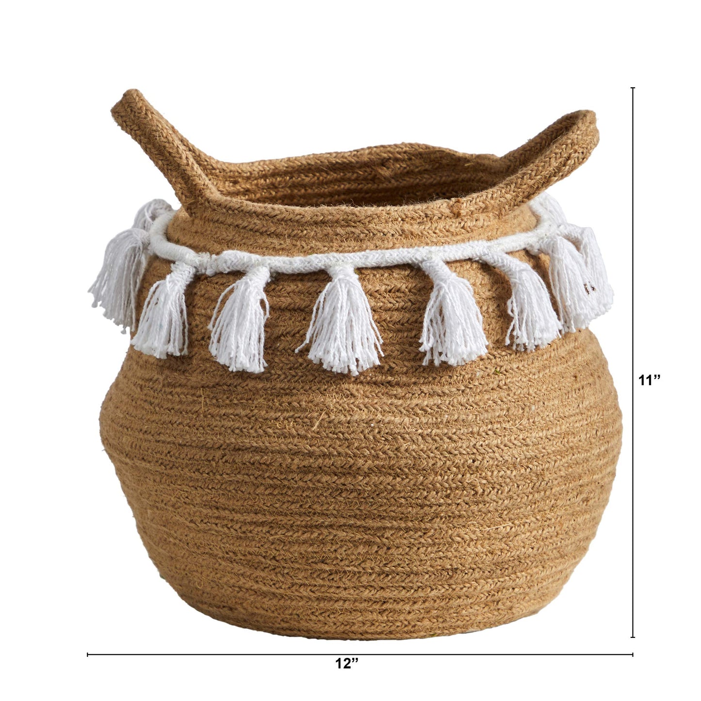 11" Boho Chic Handmade Cotton Woven Basket with Tassels