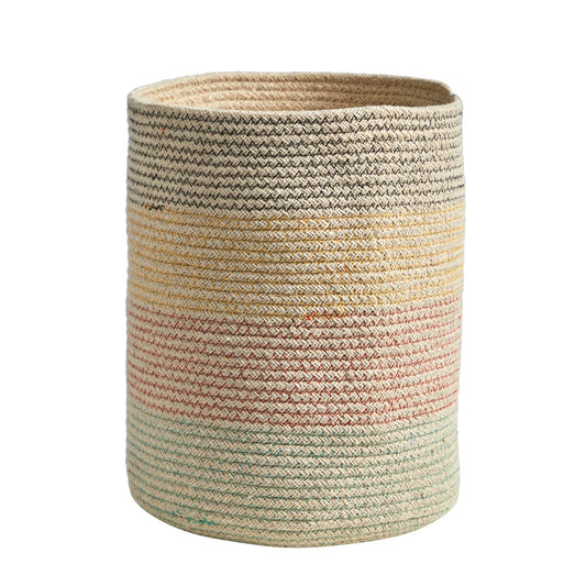 12" Handmade Natural Cotton Multicolored Woven Basket