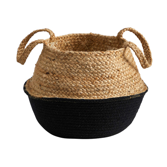 14" Boho Chic Handmade Cotton & Jute Black Woven Planter