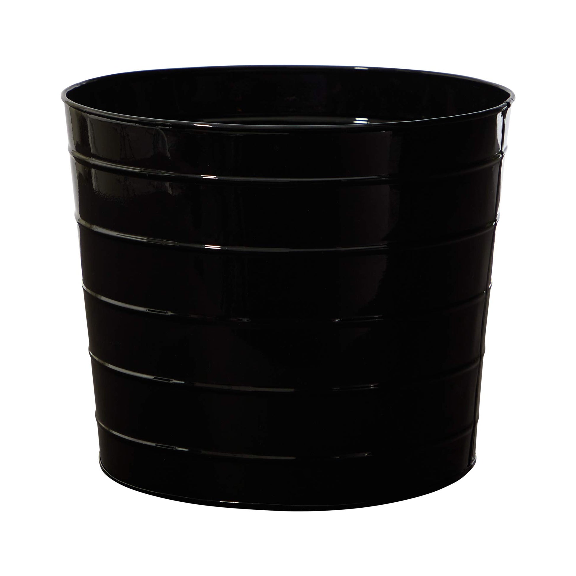 12" Farmhouse Black Metal Ribbed Planter