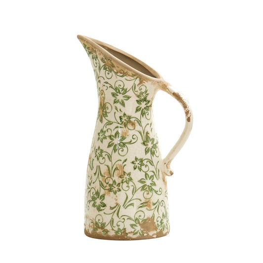 10" Tuscan Ceramic Green Scroll Pitcher Vase