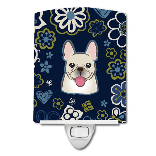 Blue Flowers French Bulldog Ceramic Night Light BB5089CNL