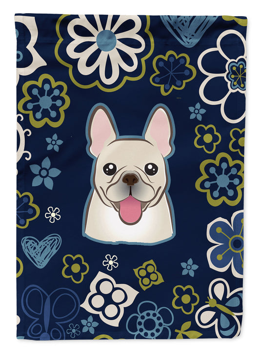 Blue Flowers French Bulldog Garden Flag - Outdoor Decorative Yard Flag