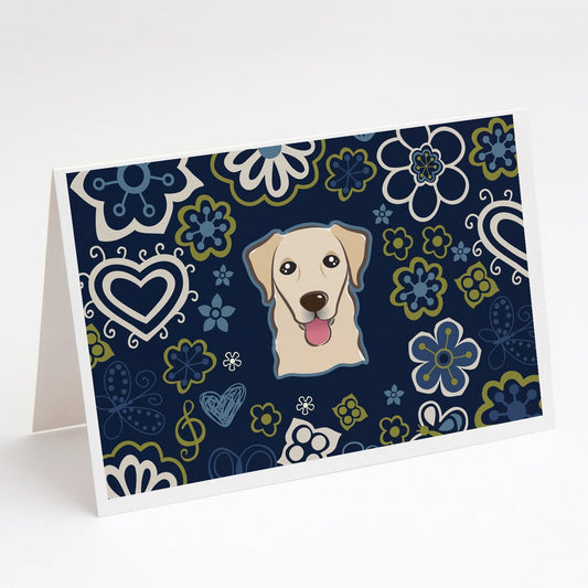 Blue Flowers Golden Retriever Greeting Cards -  Blank Note Cards – 8-Pack of Artist-Designed Cards with Envelopes