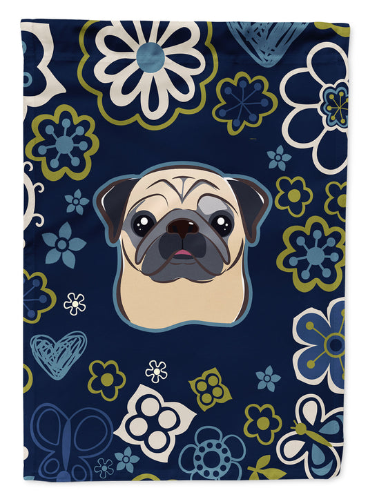 Blue Flowers Fawn Pug Garden Flag - Outdoor Decorative Yard Flag BB5113GF