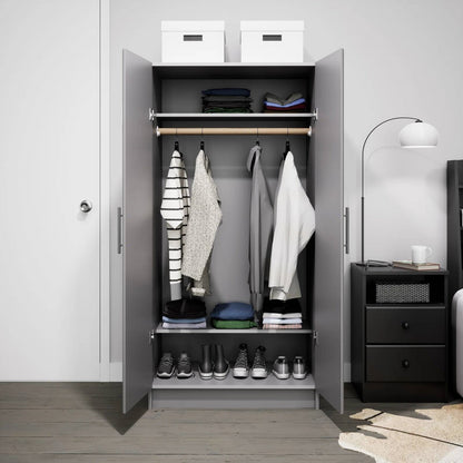 Bedroom Armoire Wardrobe Cabinet with Hanging Rail in Light Grey Wood Finish