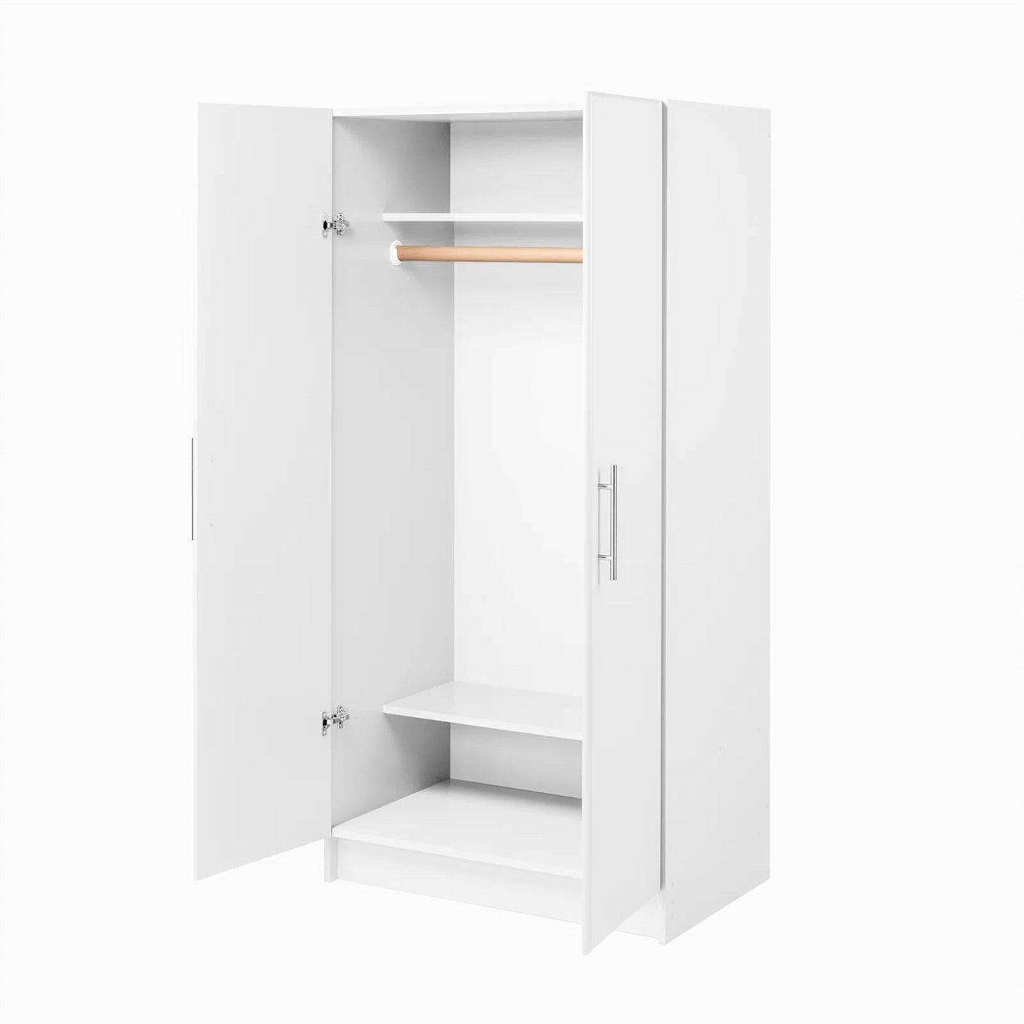 Bedroom Armoire Wardrobe Cabinet with Hanging Rail in White Wood Finish