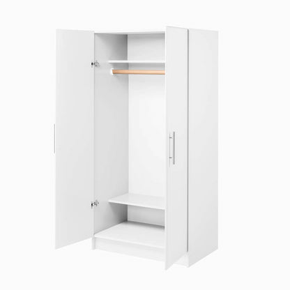 Bedroom Armoire Wardrobe Cabinet with Hanging Rail in White Wood Finish