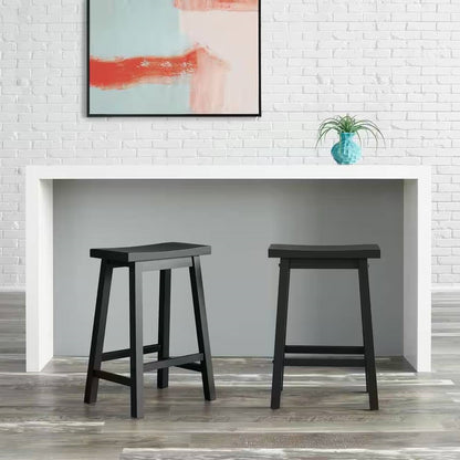 Set of 2 Farmhouse Counter Height Saddle Barstool in Charcoal Black Wood Finish