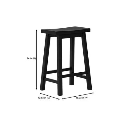 Set of 2 Farmhouse Counter Height Saddle Barstool in Charcoal Black Wood Finish