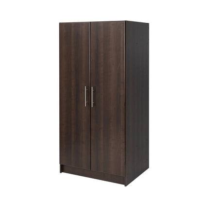 Bedroom Armoire Wardrobe Cabinet with Hanging Rail in Dark Brown Wood Finish