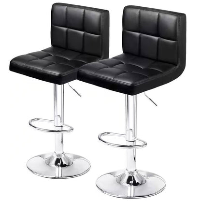 Set of 2- Black Faux Leather Barstool with Low Back Swivel Seat