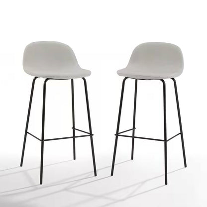 Set of 2 - Modern Low Back Barstool with Black Metal Frame and Beige Linen Seat