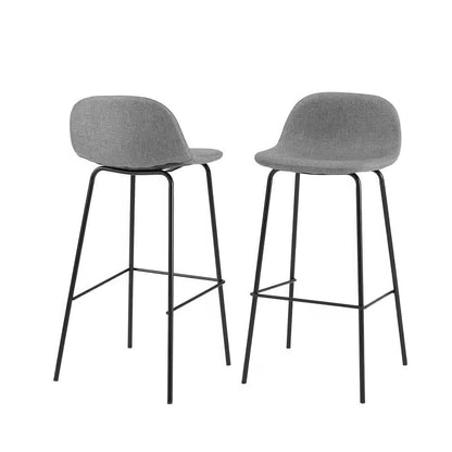 Set of 2 - Modern Low Back Barstool with Black Metal Frame and Grey Linen Seat