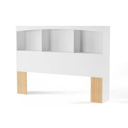 Full-Size Modern Farmhouse Bookcase Headboard in White Wood Finish - Functional & Stylish Bedroom Furniture