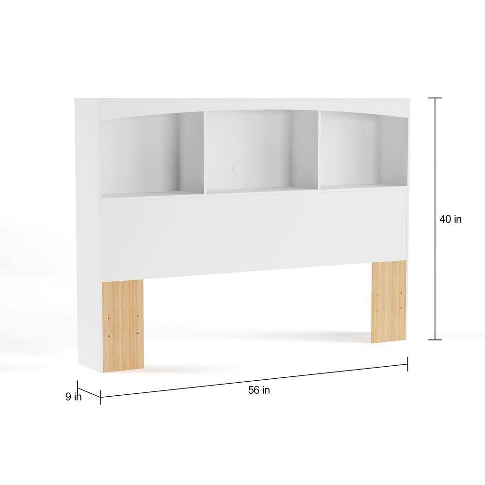 Full-Size Modern Farmhouse Bookcase Headboard in White Wood Finish - Functional & Stylish Bedroom Furniture