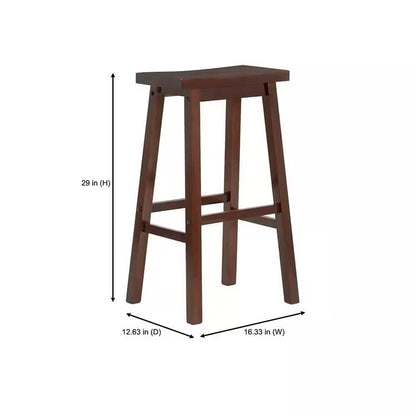 Set of 2 Farmhouse Bar Height Saddle Seat Barstools in Brown Walnut Wood Finish