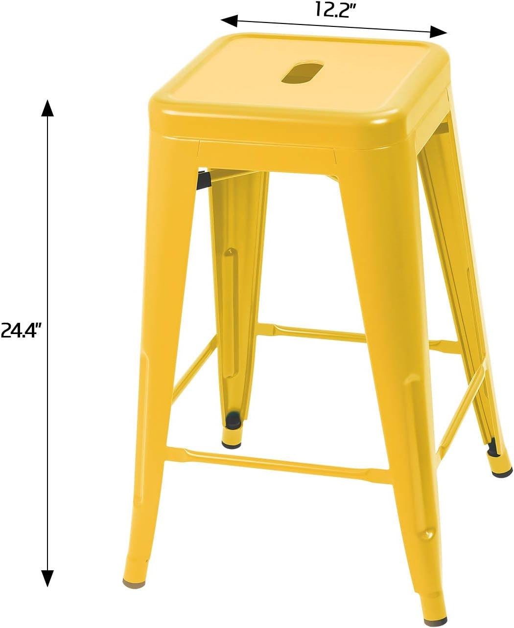 Set of 4 - 24-in. Indoor/Outdoor Backless Stacking Yellow Metal Barstools